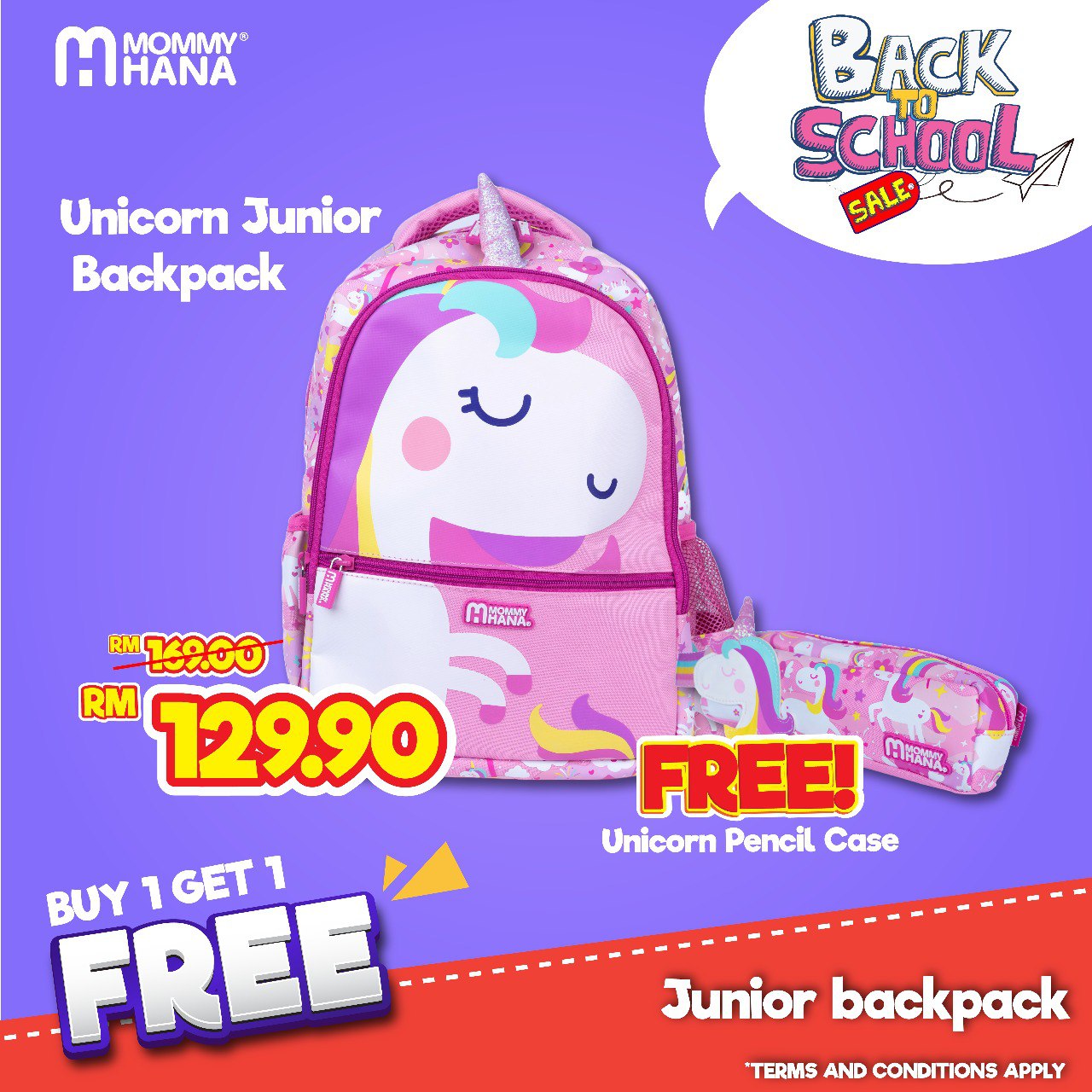 BACK TO SCHOOL BUY 1 FREE 1 – UNICORN JUNIOR BACKPACK + UNICORN PENCIL ...